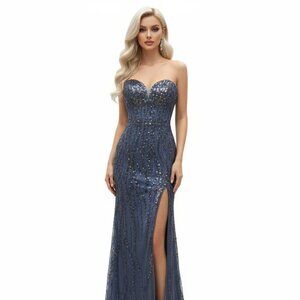 New Sleeveless Evening Maxi Gown w/Sweetheart Neck & Beads Embroidery TC TL3042C
